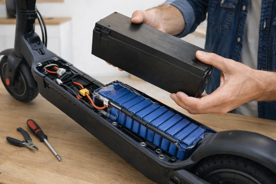 Byter batteriet på elscootern